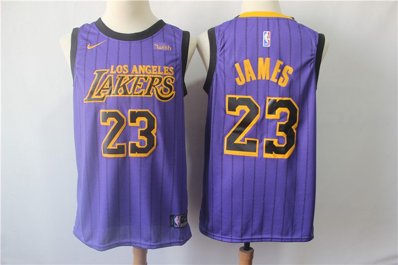 Men Los Angeles Lakers #23 James Purple Stripe Nike Game NBA Jerseys